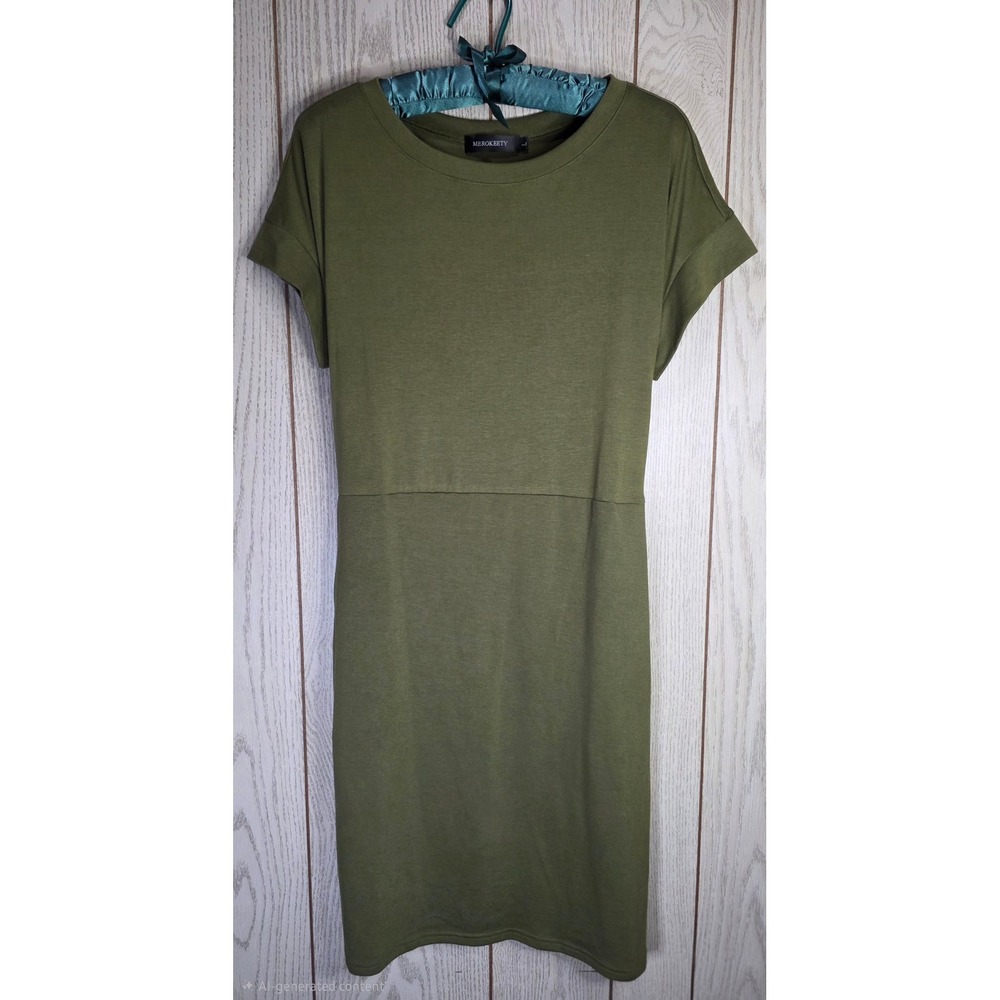 MEROKEETY Womens Olive Green Short Sleeve Tie Back Pocket T-Shirt Dress Large